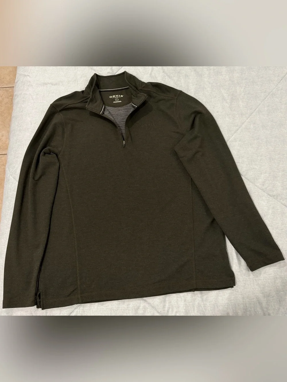 Orvis Men's Olive Green Quarter-Zip Pullover Sweater